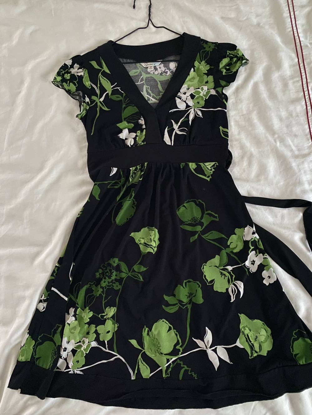 Speechless Black Floral Dress with Green and White Print